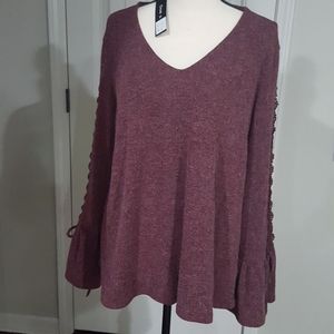 Wine sweater lace sleeve